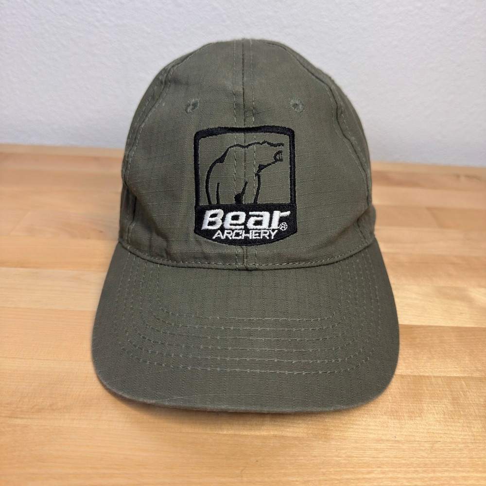Bear Archery Hat‎ Mens Olive Green Ripstop Adjustable Hook Loop Hunting Cap Logo